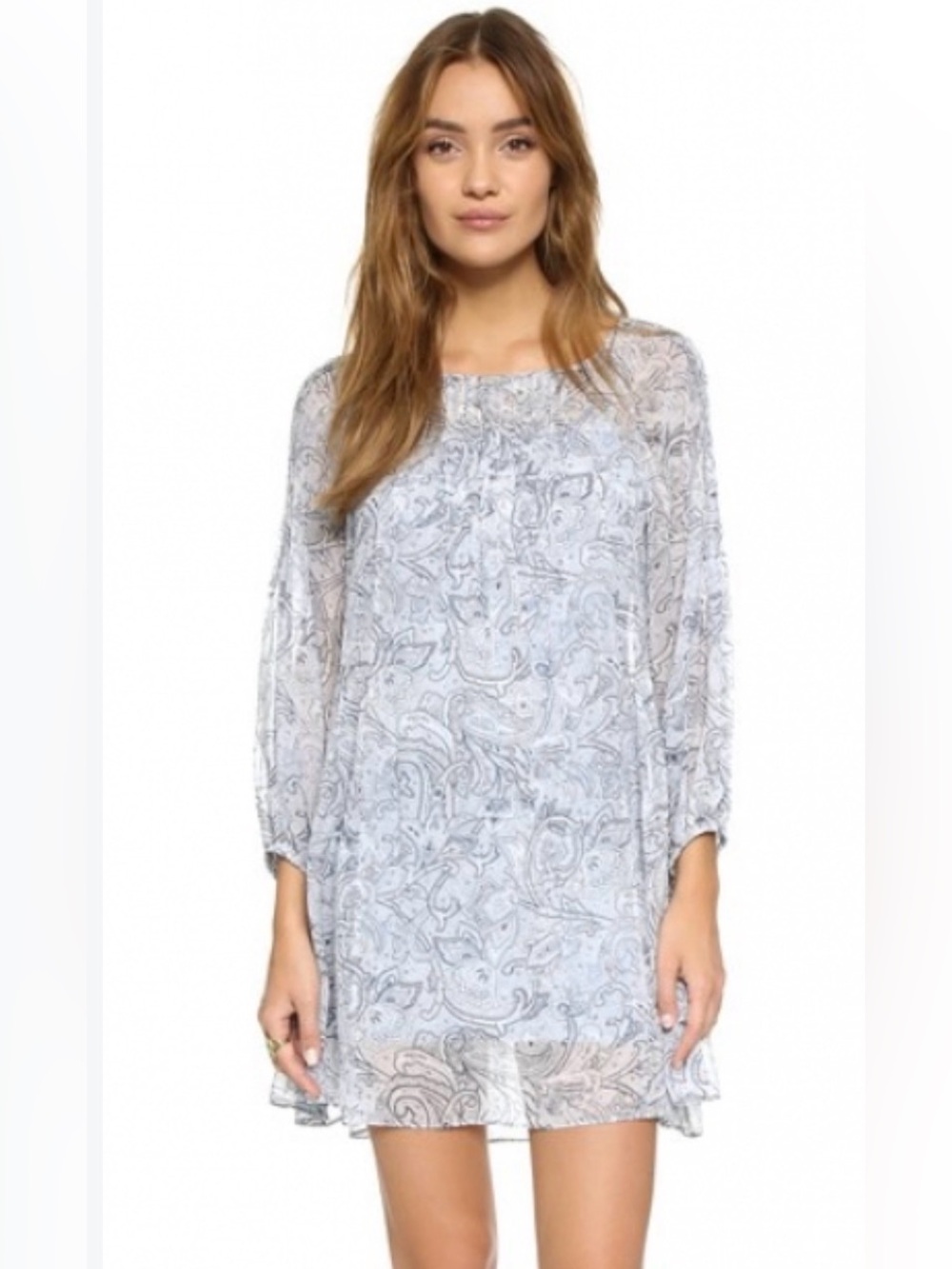 Joie 100% silk long sleeve dress paisley sheer boho fairycore romantic soft girl